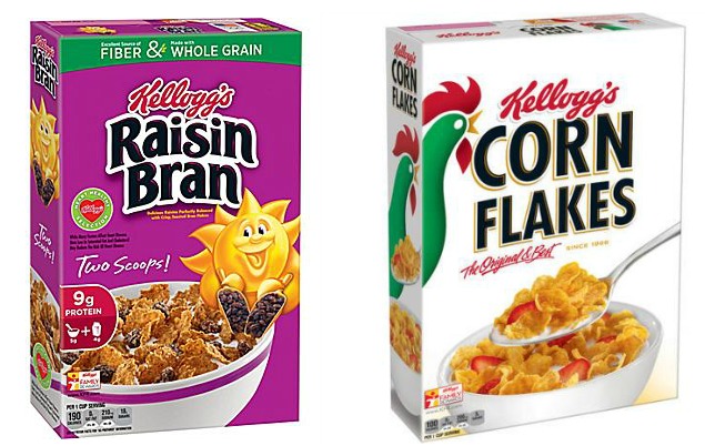 Kellogg's Raisin Bran and Corn Flakes Cereal