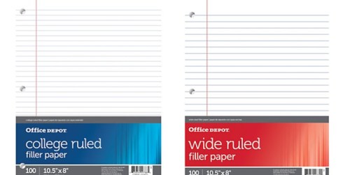 Office Depot/OfficeMax: Filler Paper 100-Count Pack Only 19¢ Each
