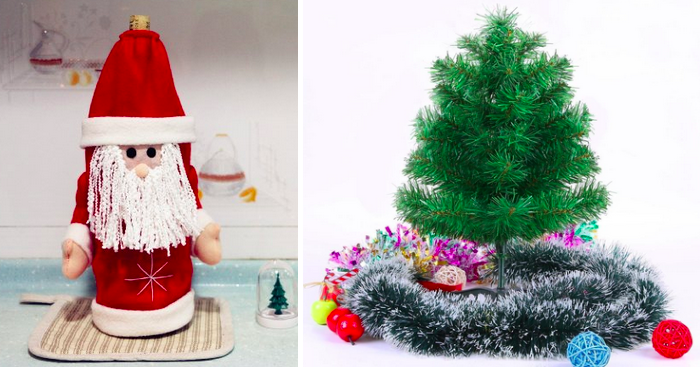 Christmas Santa Bottle Cover and Christmas Tree