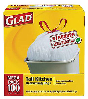 Glad Tall Kitchen Drawstring Trash Bags 13 Gallon, 100 count