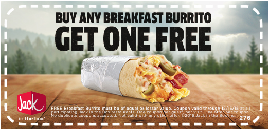 Jack in the Box: Buy 1 Get 1 Free Breakfast Burrito Coupon