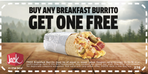 Jack in the Box: Buy 1 Get 1 Free Breakfast Burrito Coupon