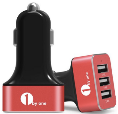 1byone Car Charger with three USB Ports (black & red variety only)