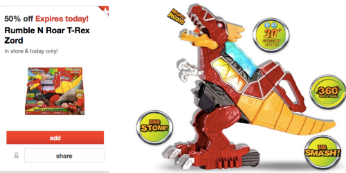 Target Cartwheel: 50% off Power Rangers Rumble N Roar T-Rex Zord = ONLY $29.99 (Reg. $59.99)