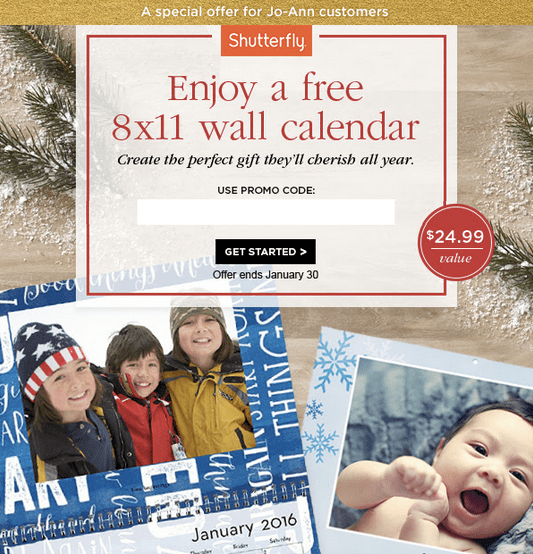 Jo-Ann Email Subscribers: Possible FREE Shutterfly Calendar