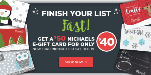 Michael’s: $50 eGift Card ONLY $40