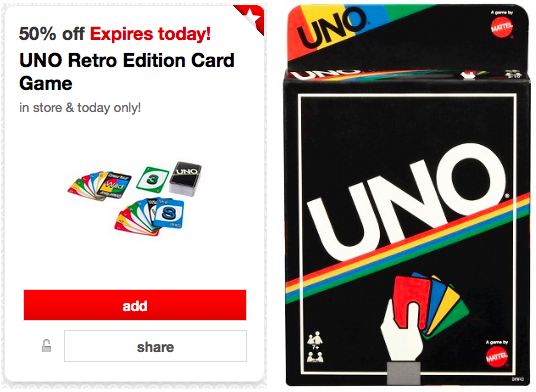 Target Cartwheel 50% off UNO Retro Edition Card Game