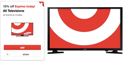 Target: 10% Off ALL TV Brands/Models (Today Only) = 32″ Samsung LED TV $154.99