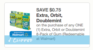 Extra, Orbit or Doublemint Gum 8 pack coupon