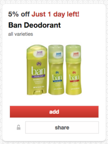 Ban Deodorant Target Cartwheel offer
