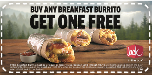 Jack in the Box: Buy 1 Get 1 Free Breakfast Burrito Coupon