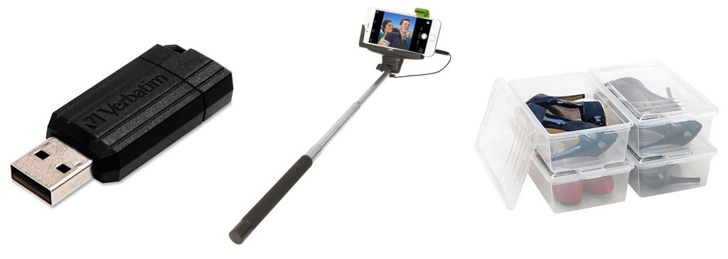 USB Drive, Selfie Stick and Storage Boxes
