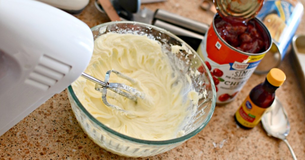 whipping cream cheese and sugar for cherry danish