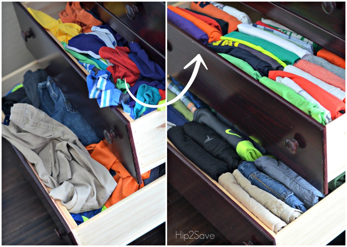 before and after of messy drawers