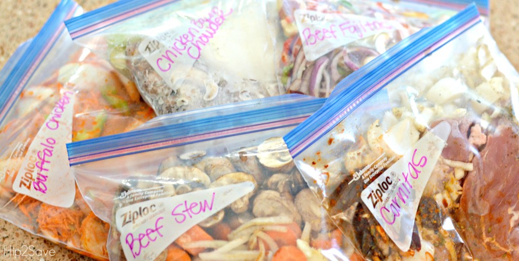 freezer bags with ingredients for slow cooker meal plans