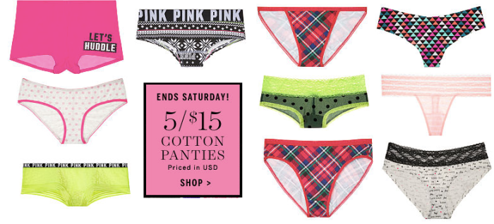 Victoria's Secret: 5/$15 Cotton Panties
