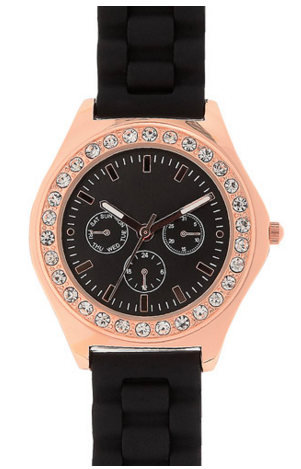 Silicone Rose Gold and Black Watch