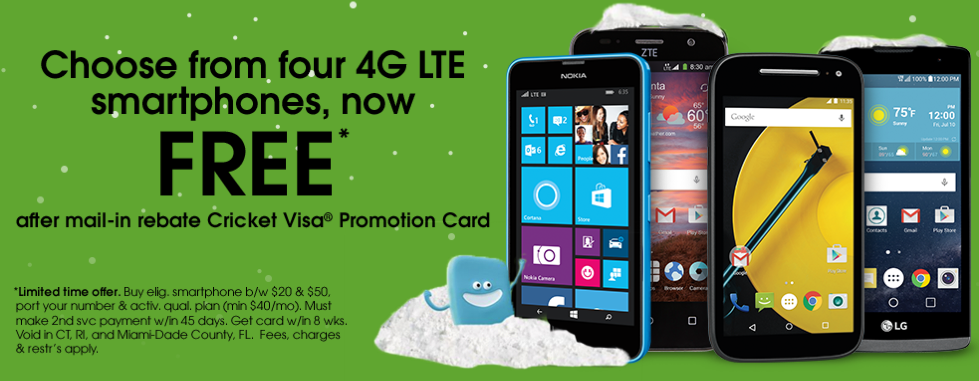 Cricket Wireless: Choice Of FOUR Free 4G LTE Smartphones After Mail-In ...