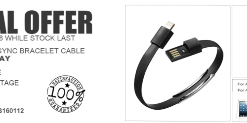 Free USB Data Charge Sync Bracelet Cable for Apple or Android Devices (1st 10,000!)