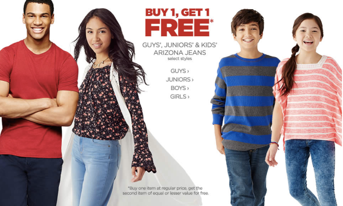 JCPenney Buy 1 Get 1 Free Arizona Jeans offer