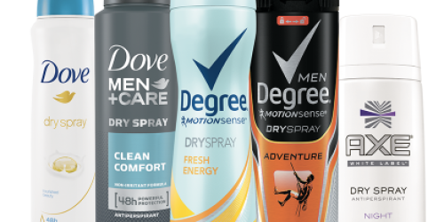 FREE Dove, Degree or Axe Dry Spray Deodorant Sample