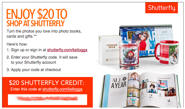 Kellogg's Family Rewards: Possible $20 Off $20 at Shutterfly