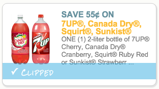 7up, Canada Dry, Squirt, Sunkist coupon