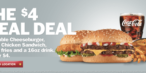 Carl’s Jr. & Hardee’s: Double Cheeseburger, Spicy Chicken Sandwich, Fry & Drink Only $4