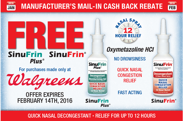 Walgreens FREE NeilMed SinuFrin Or SinuFrin Plus Decongestant Rebate 