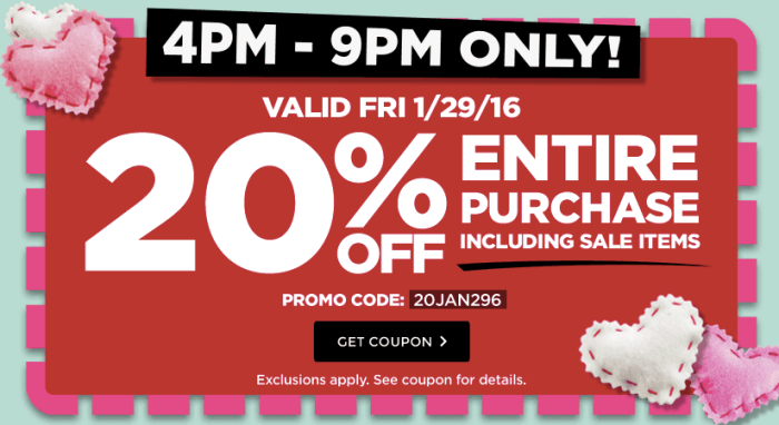 Michaels 20% Off your Entire purchase including sale items