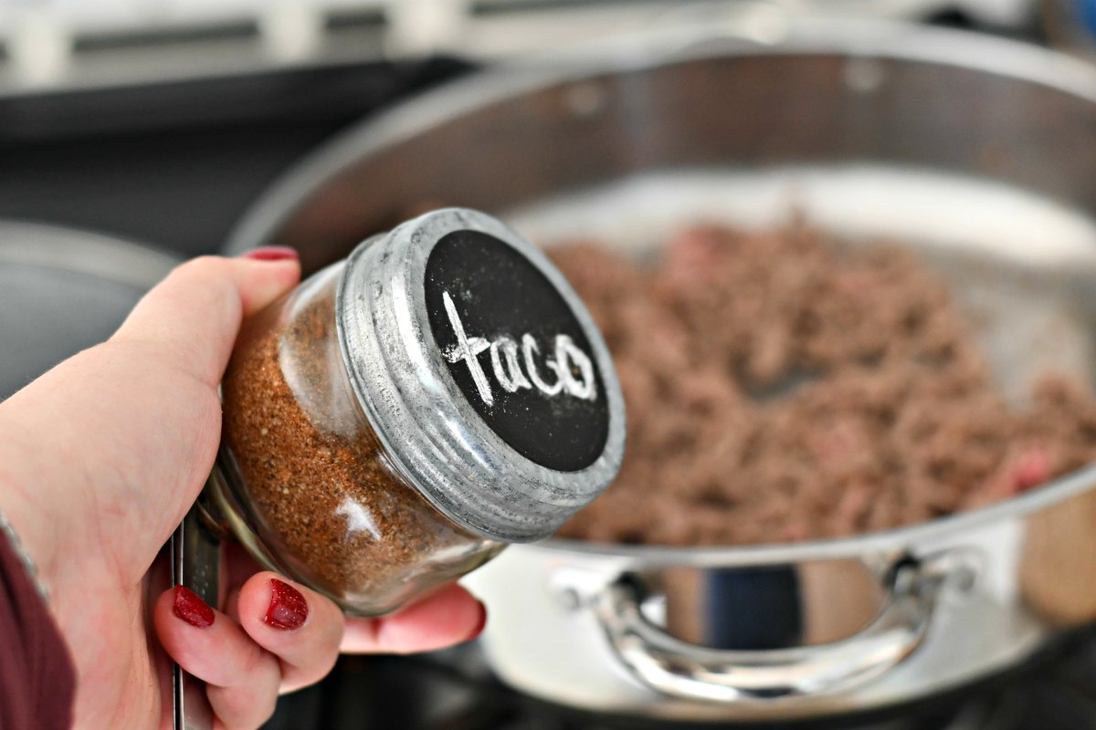 homemade taco seasoning recipe – in a jar, ready to add to hamburger