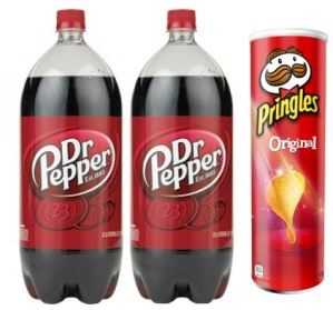 Dr Pepper 2 liters and Pringles