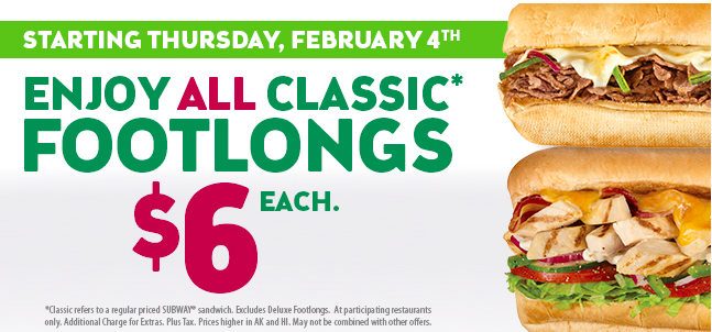 FebruANY -- Subway is Offering $5 Footlongs All Month Long