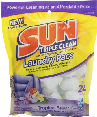 24 count pack of Sun Triple Clean Laundry Detergent in Tropical Breeze