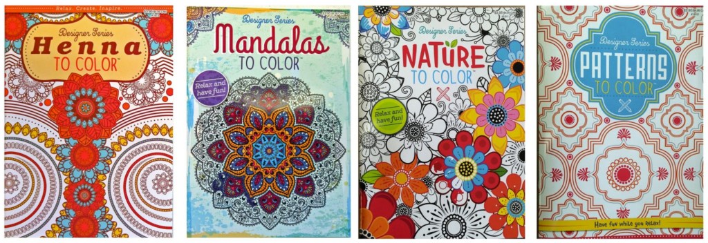 Set of 4 Designer Series Adult Coloring Books AND 12 Color Pencils