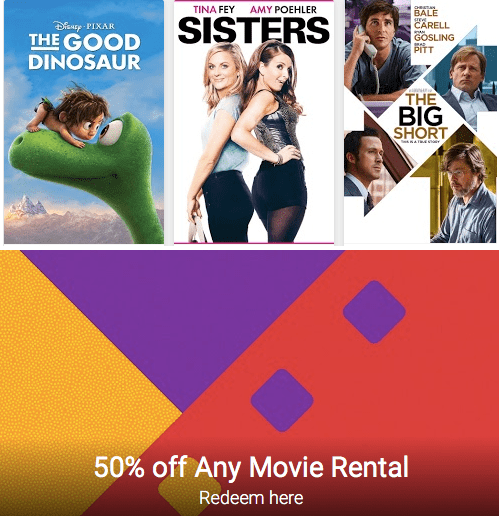 50% off ANY one Movie Rental Google Play