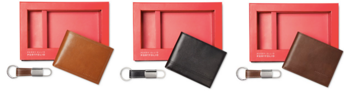 Perry Ellis Leather Wallet &amp; Fob Key Chain Gift Set