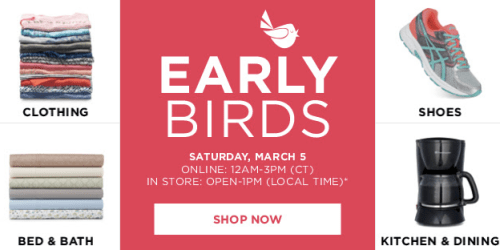 Kohl’s: Early Bird Specials (Until 3PM EST) + Stackable Codes & Kohl’s Cash