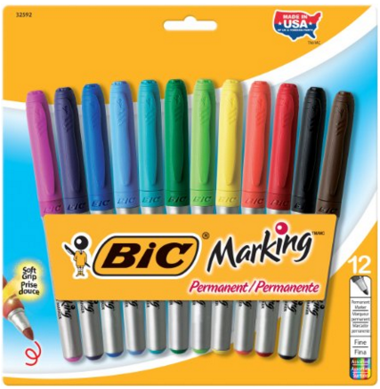 BIC Permanent Marker Fashion Colors Fine Point Assorted 12-Count