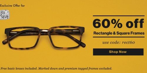 GlassesUSA: 60% Off Rectangle & Square Frames + Free Shipping = $19.20 Prescription Glasses