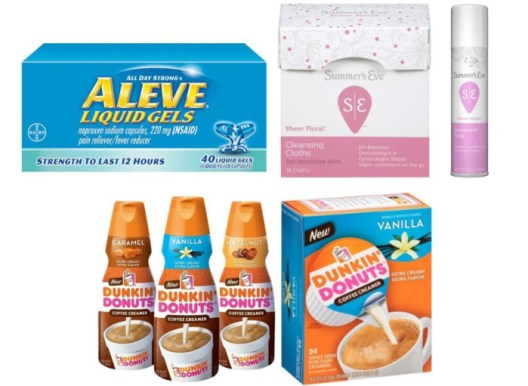 Aleve, Summer's Eve and Dunkin Donuts Creamer