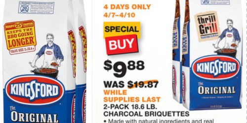 Home Depot: 2 Kingsford Charcoal Briquets 18.6-Pound Bags $9.88 + More (Starts Tomorrow)