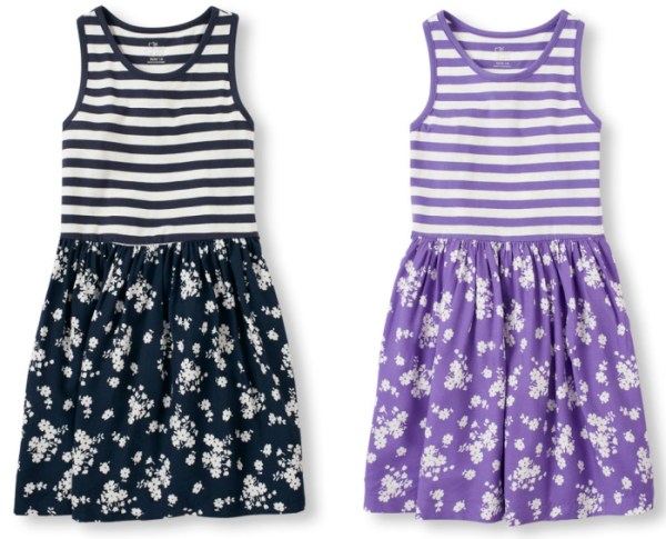 Girls Sleeveless Mixed Stripe And Flower Print Racer-Back Flare Dress