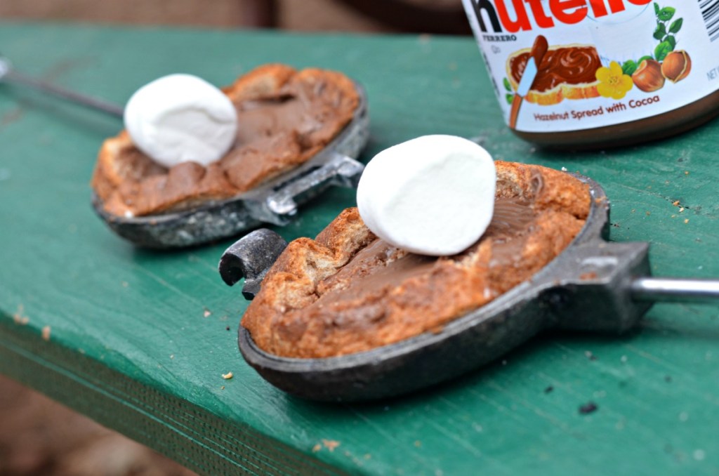 pie iron pie with nutella and marshmallows