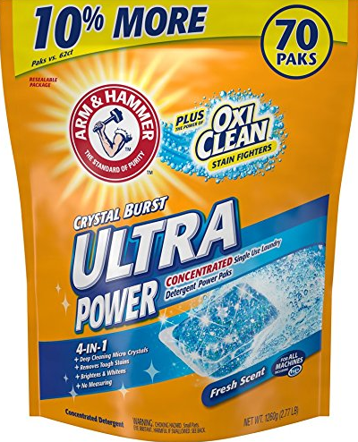 70 Count Bag of Arm & Hammer Laundry Detergent plus OxiClean Power Paks in Fresh Scent