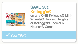 Kelloggs Mini-Wheats Harvest Delights or Special K Nourish Cereal