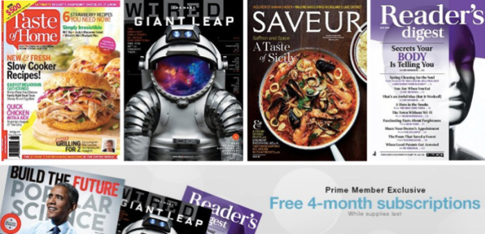 Amazon Prime Members: Three FREE 4-Month Magazine Subscriptions
