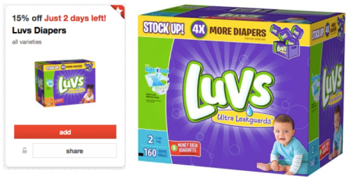 New 15% Off Luvs Diapers Target Cartwheel Offer = 3 Value Boxes of Diapers ONLY $39