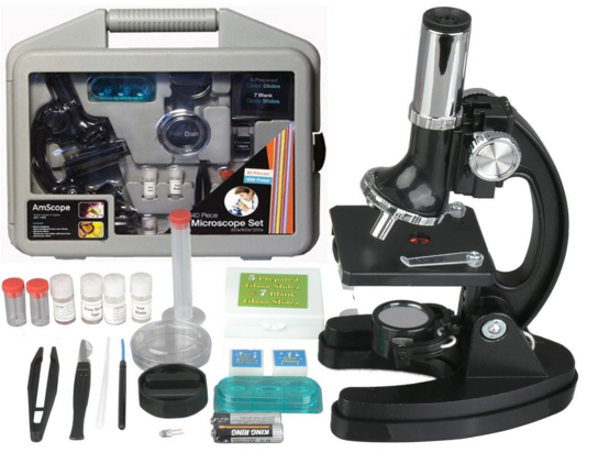 AmScope 51-piece Metal Frame Kids Beginner Compound Microscope Kit
