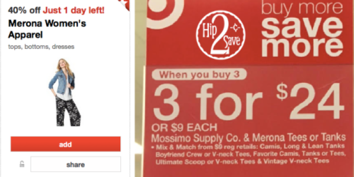 Target: 40% Off Merona Women’s Apparel In-Store AND Online (Tees & Tanks ONLY $4.80)